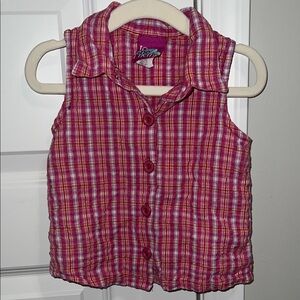 VINTAGE Paper Tag To The Limit Pink Plaid Sleeveless Collared Preppy Shirt